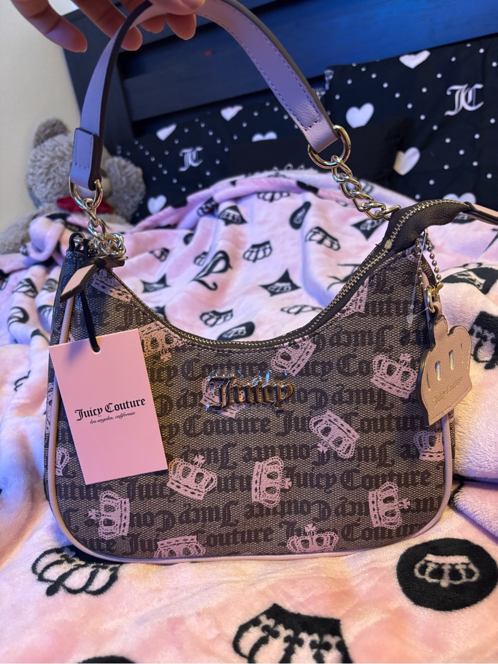 Juicy Couture Brown and Pink Logo Shoulder Bag